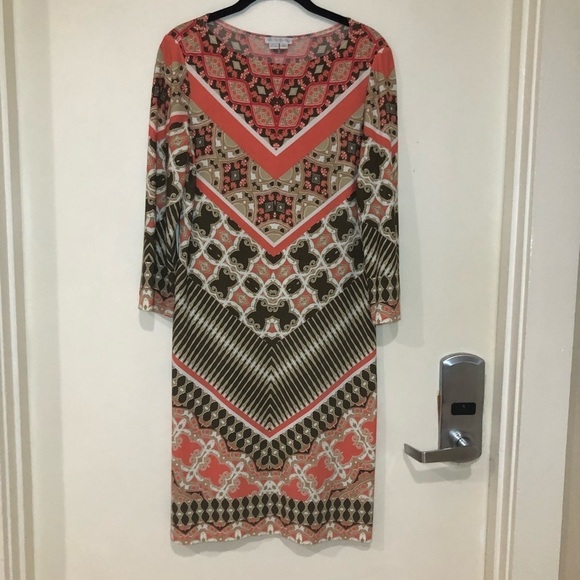 London Times Pink & Green Printed Long Sleeve Mini Dress Size 10 - Picture 1 of 8